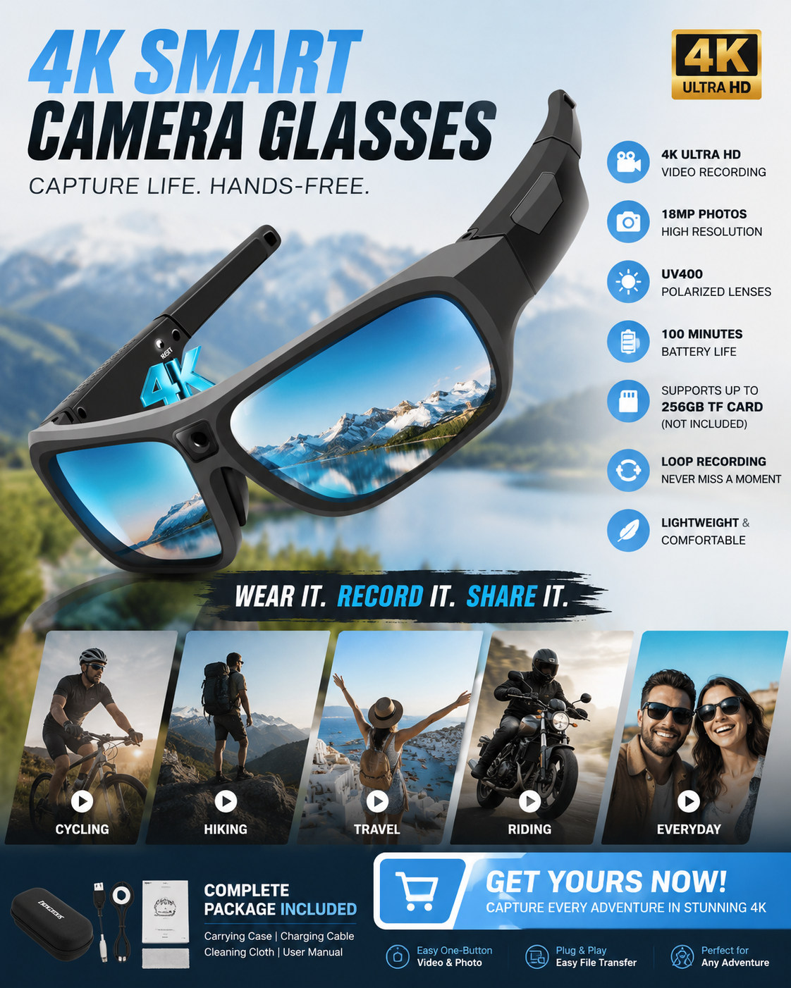 4K Smart Camera Glasses